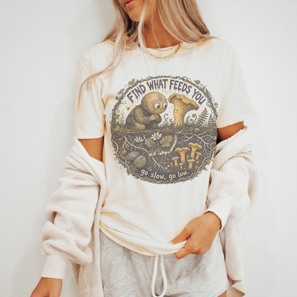 Underground Garden Graphic Tee Whimsical Mushroom Botanical Art Natural - Picture 3 of 5